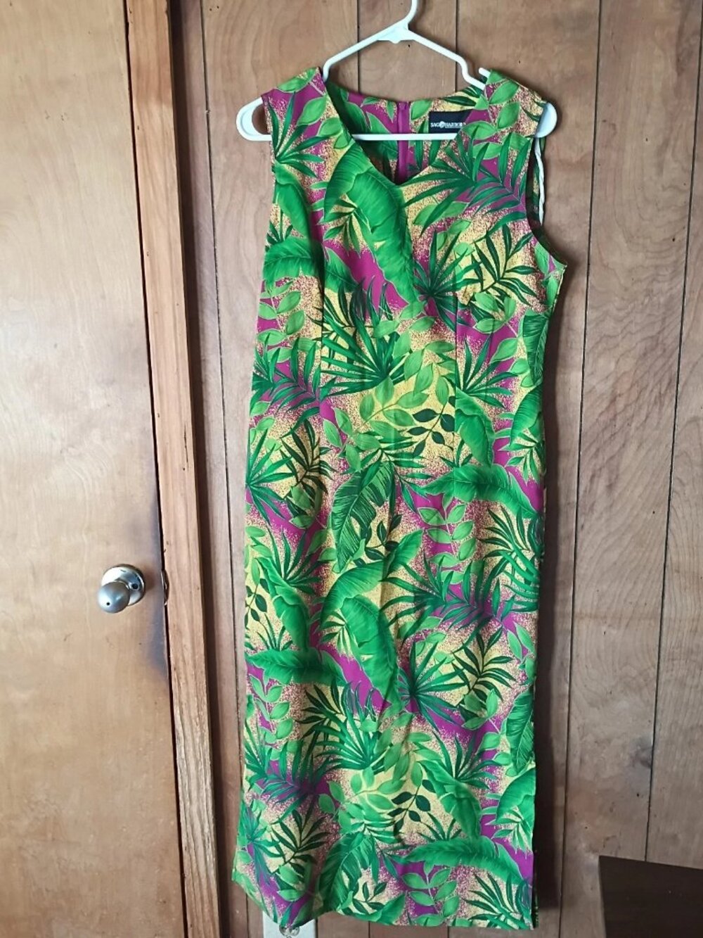 Vintage 90s Sag Harbor Tropical Print Maxi Dress Size L Sleeveless Back Zip